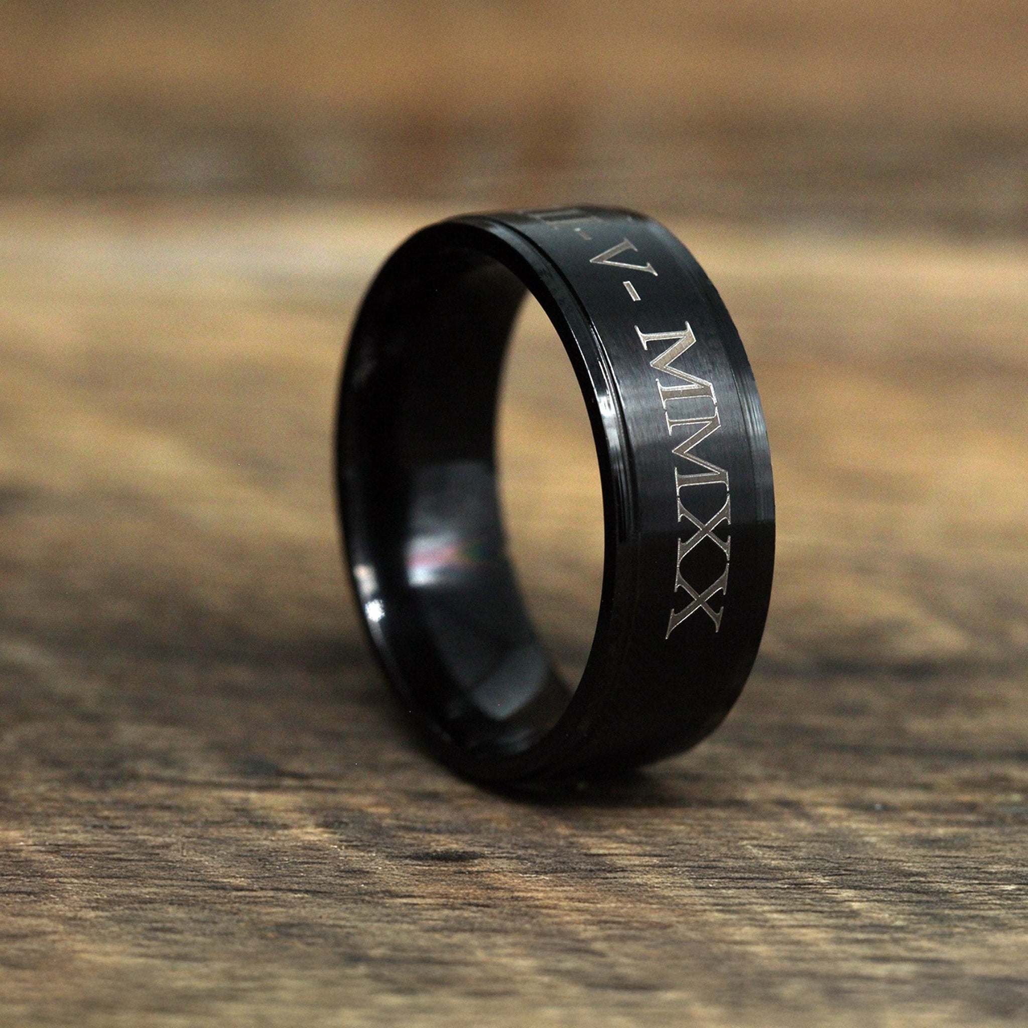 black mens wedding band engraved