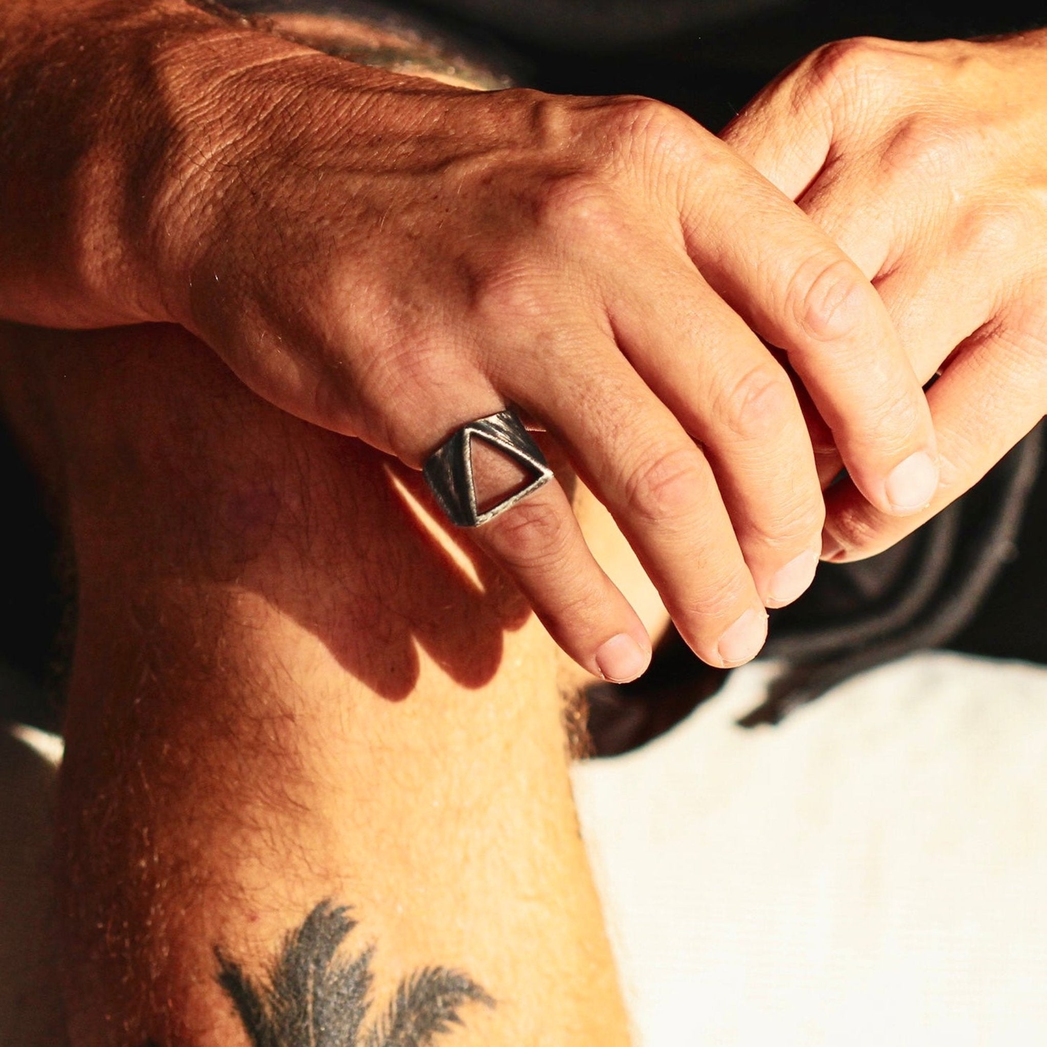 chunky silver ring close-up