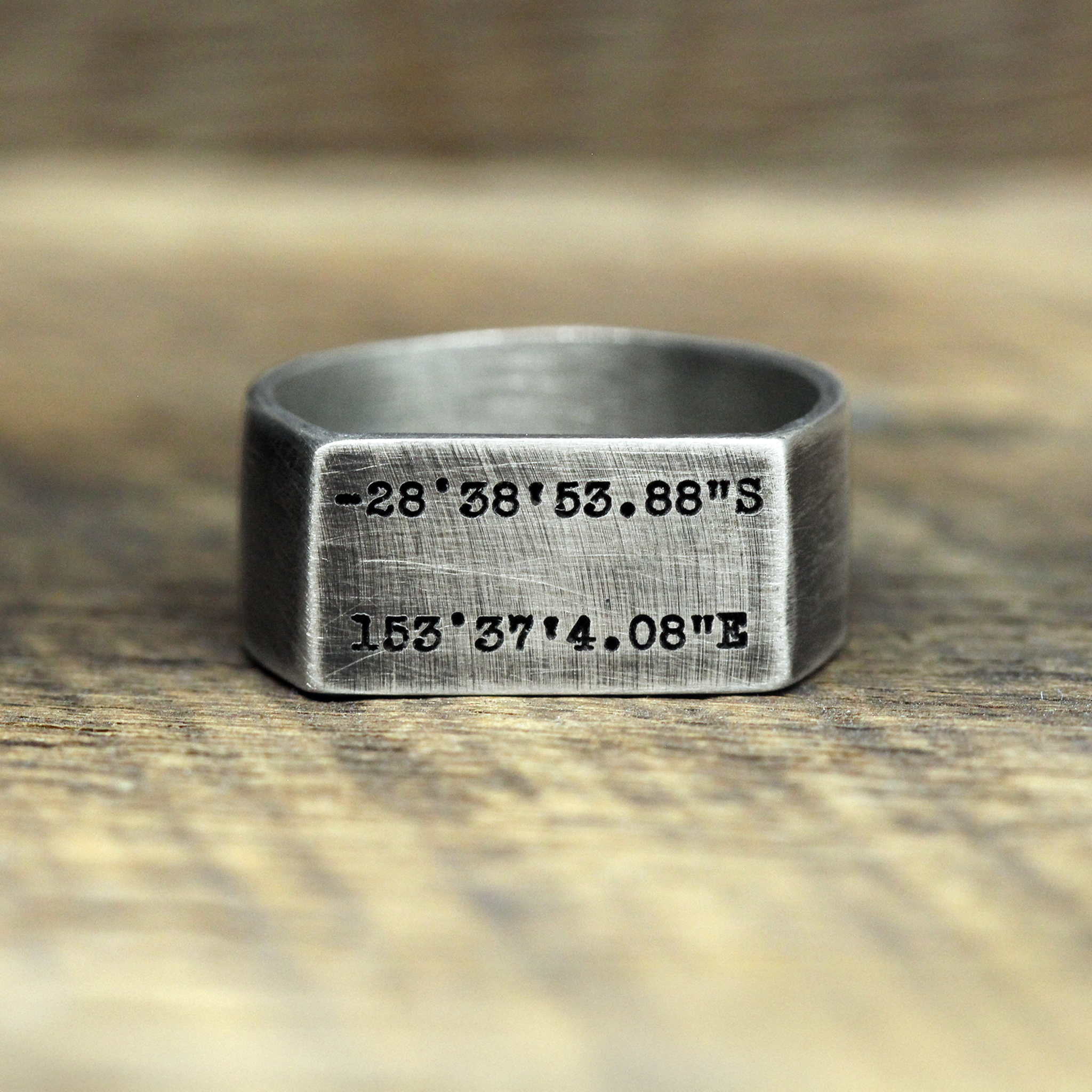 custom engraved location ring for men