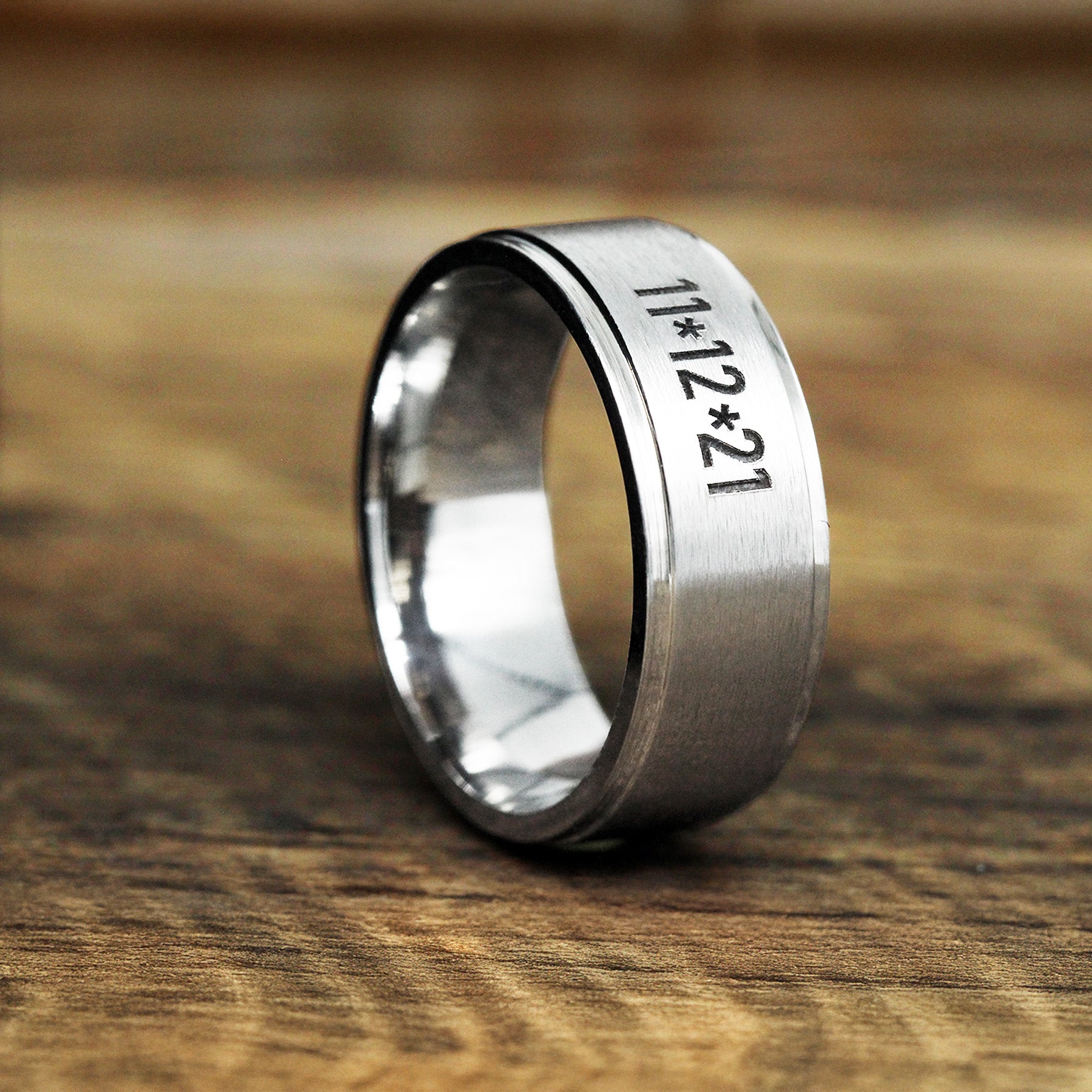 engraved men's silver band