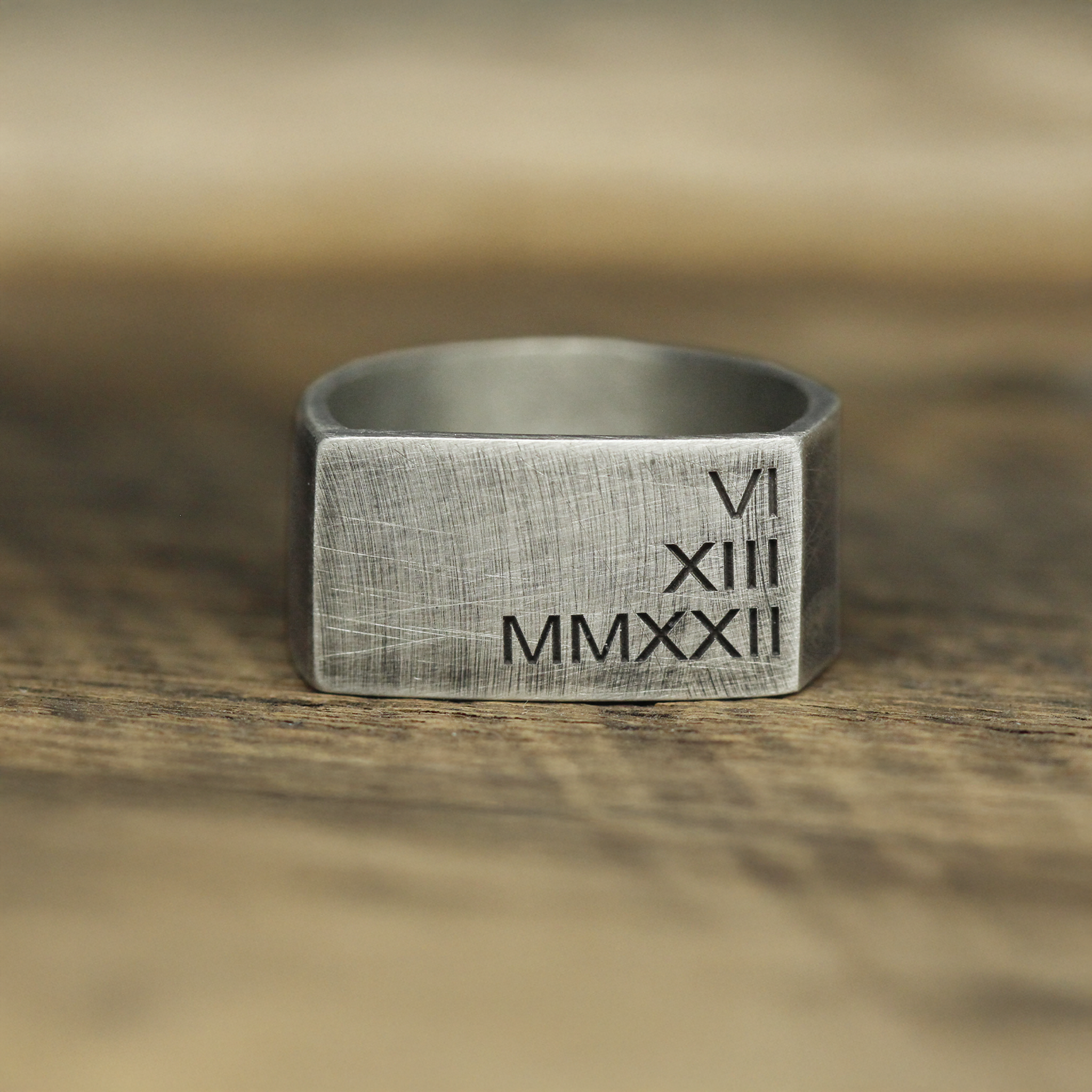 engraved oxidized mens silver wedding band