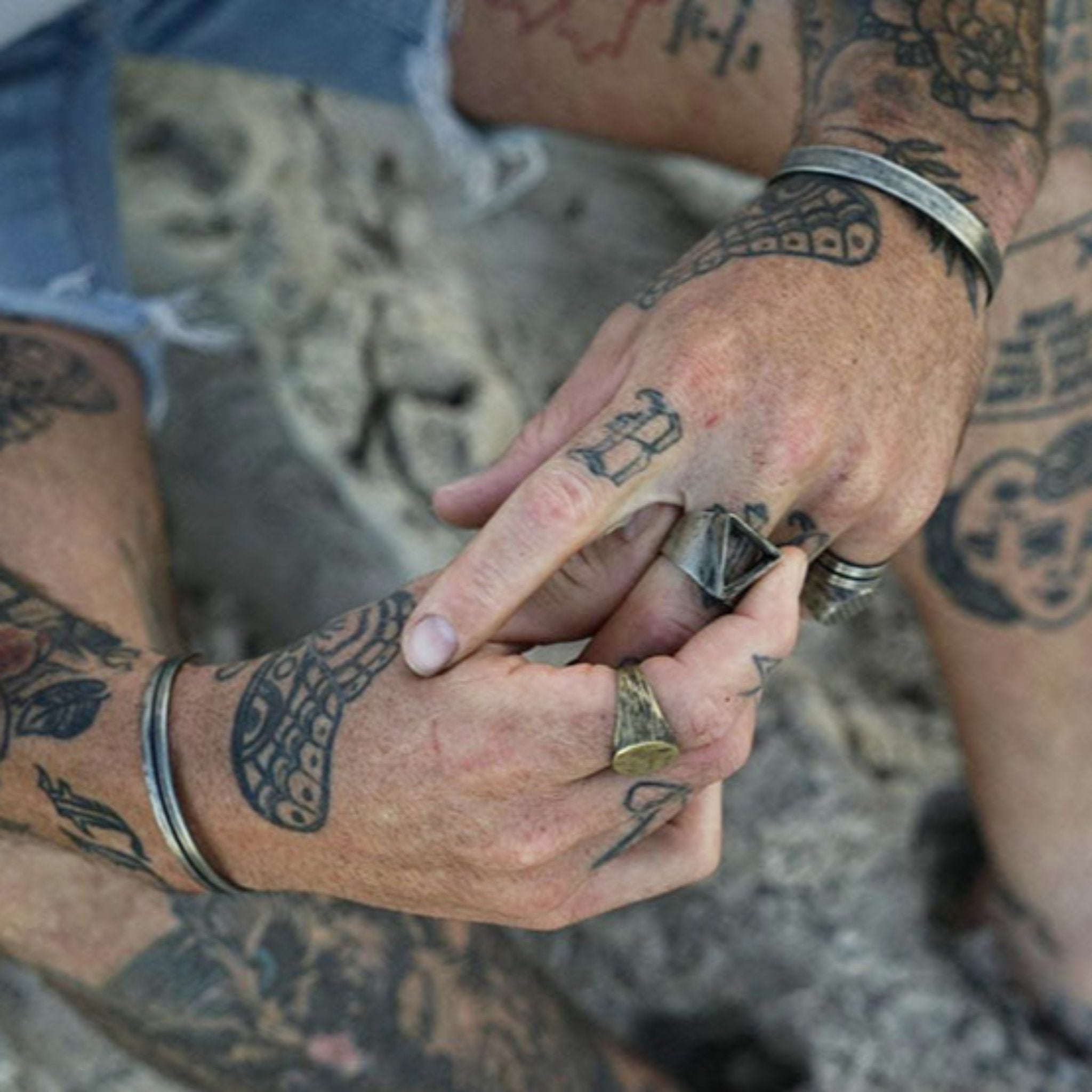 hand-stamped men's silver cuff