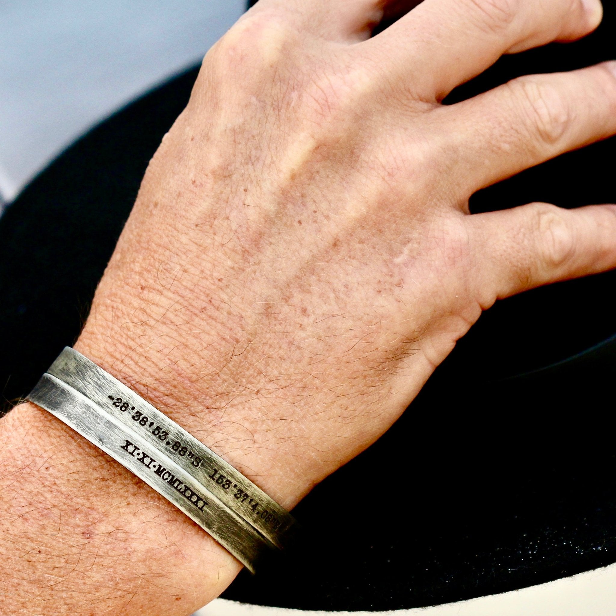 hand-stamped silver cuff bracelet