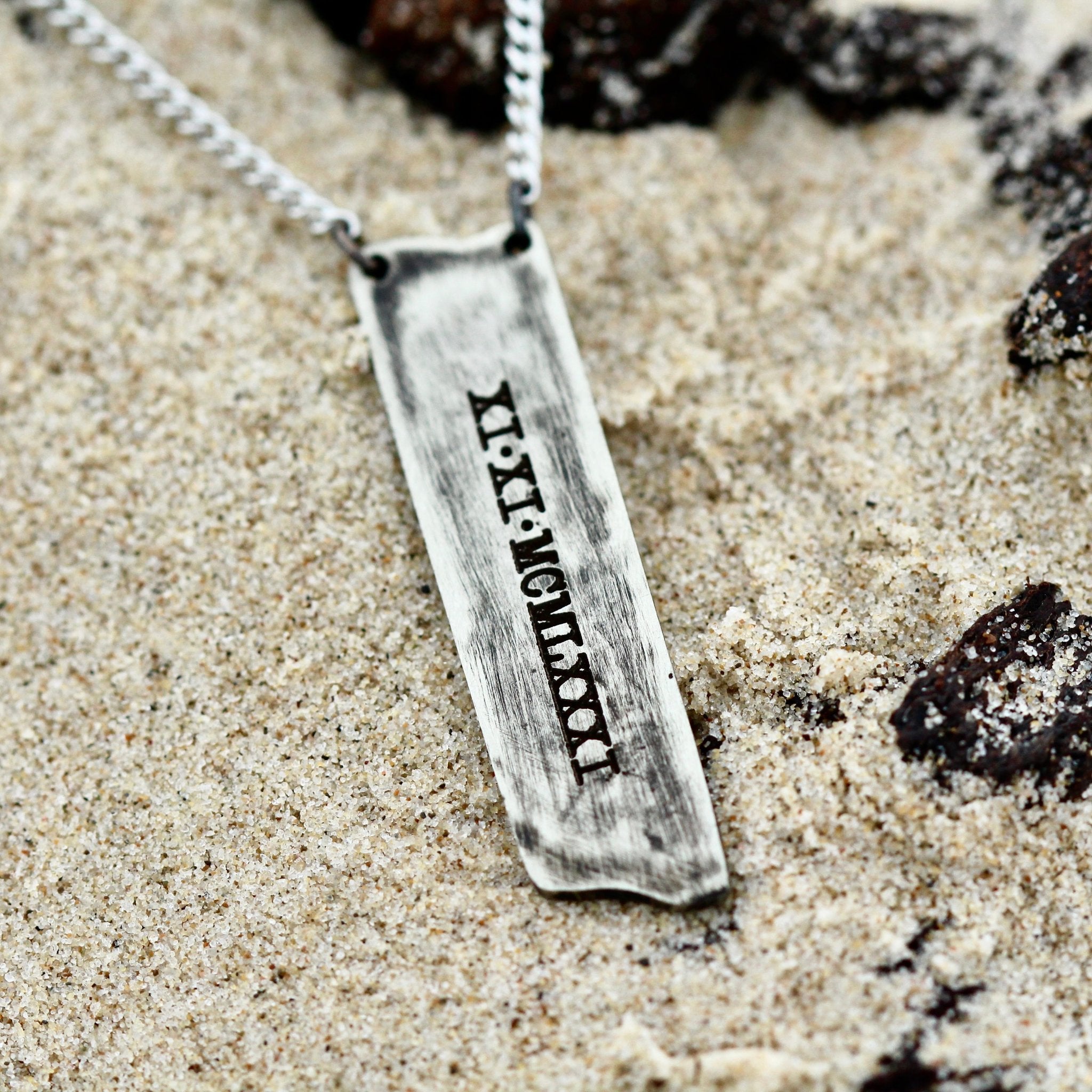 men's pendant with custom date roman numerals 