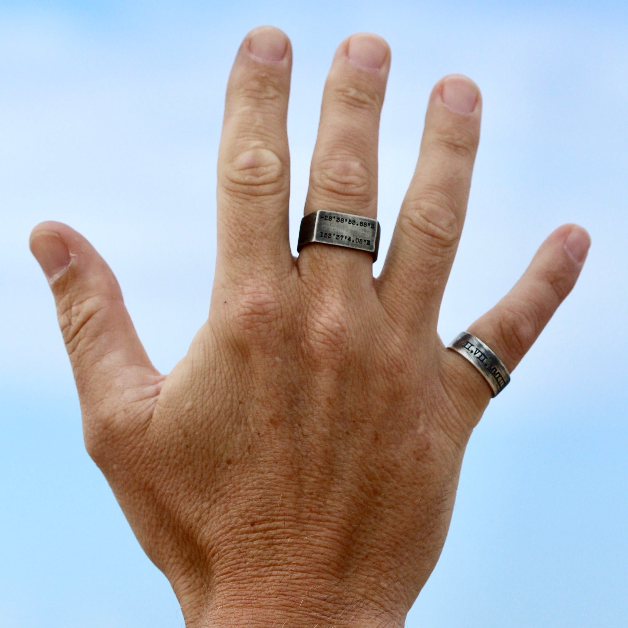 men's ring with hand-stamped detail