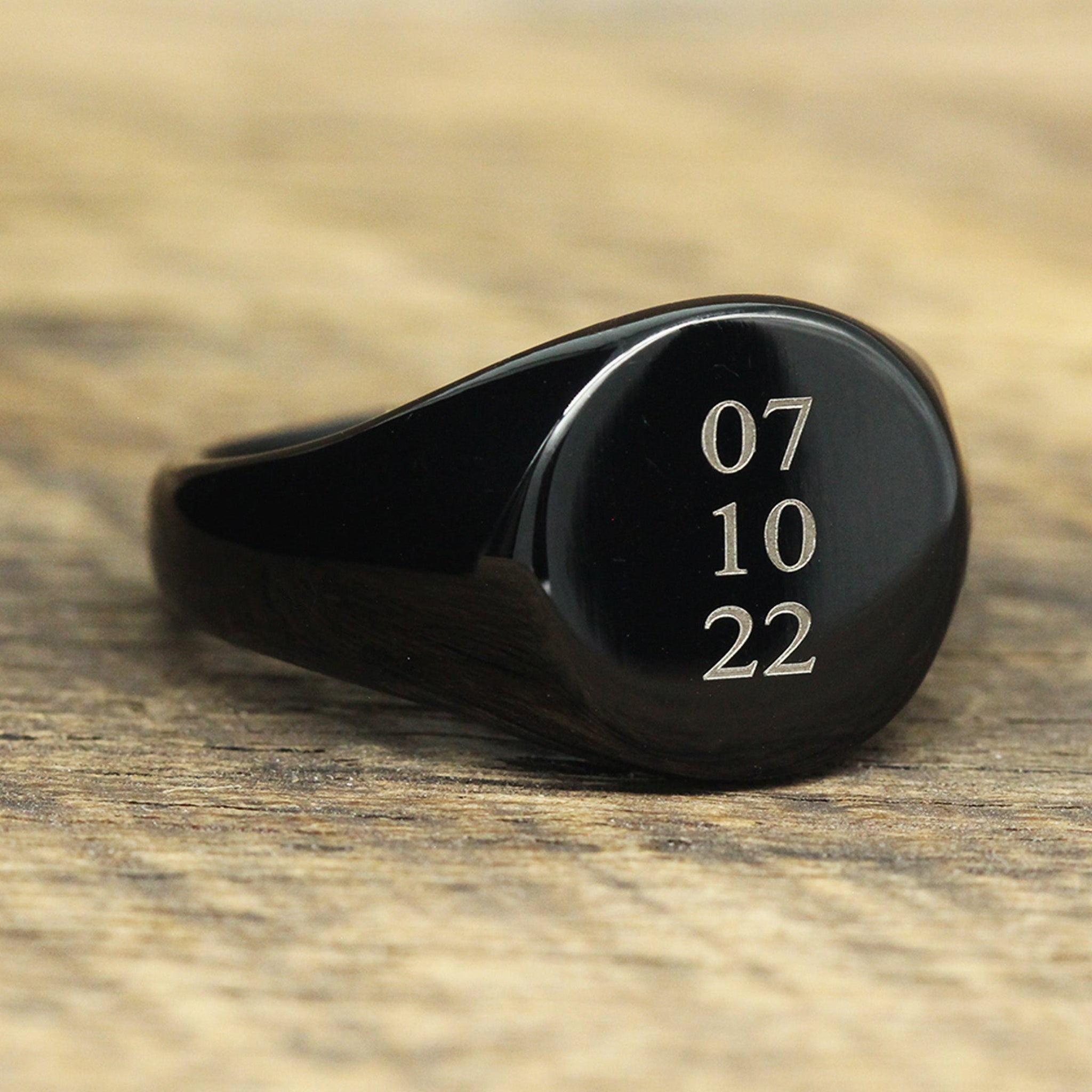 mens black signet ring engraved