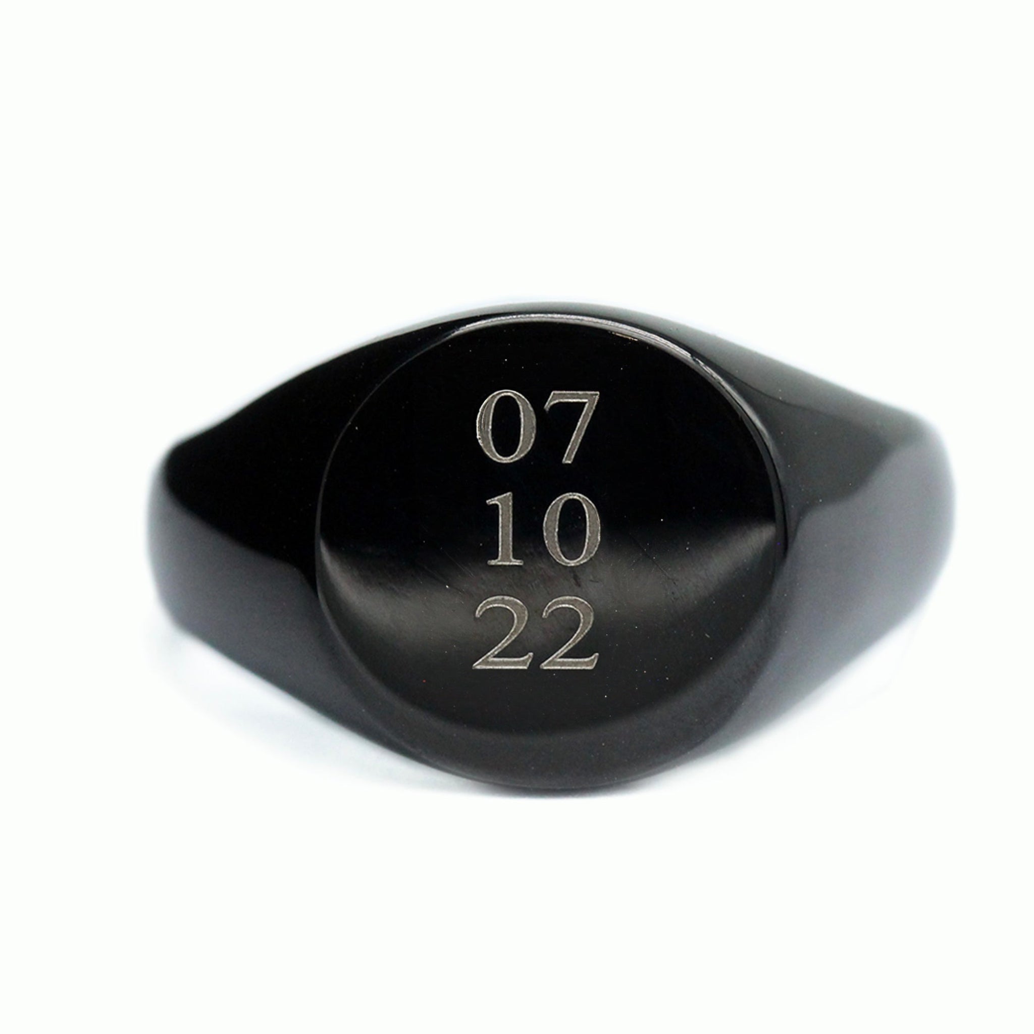 mens black signet ring engraved dates