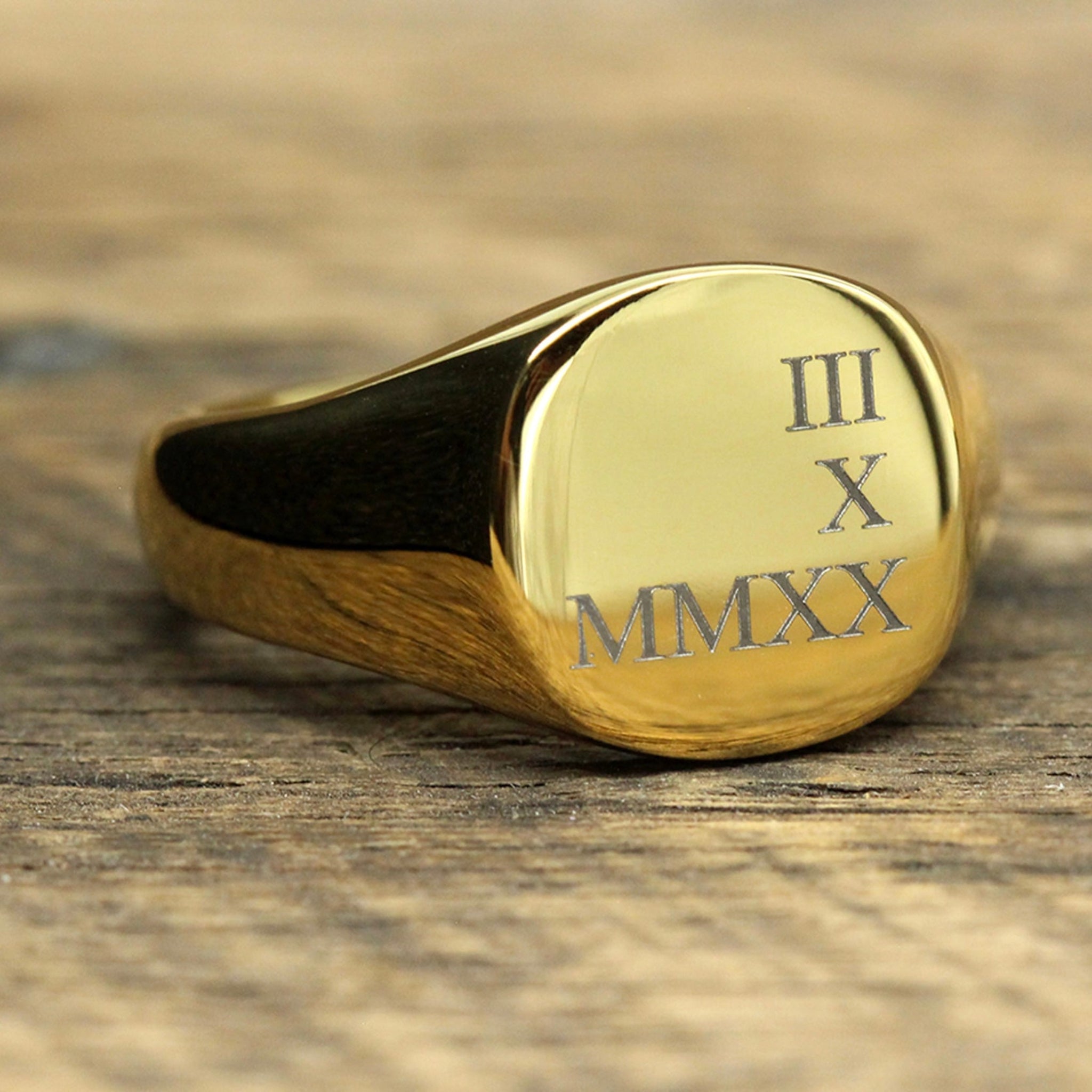 mens gold engraved signet ring