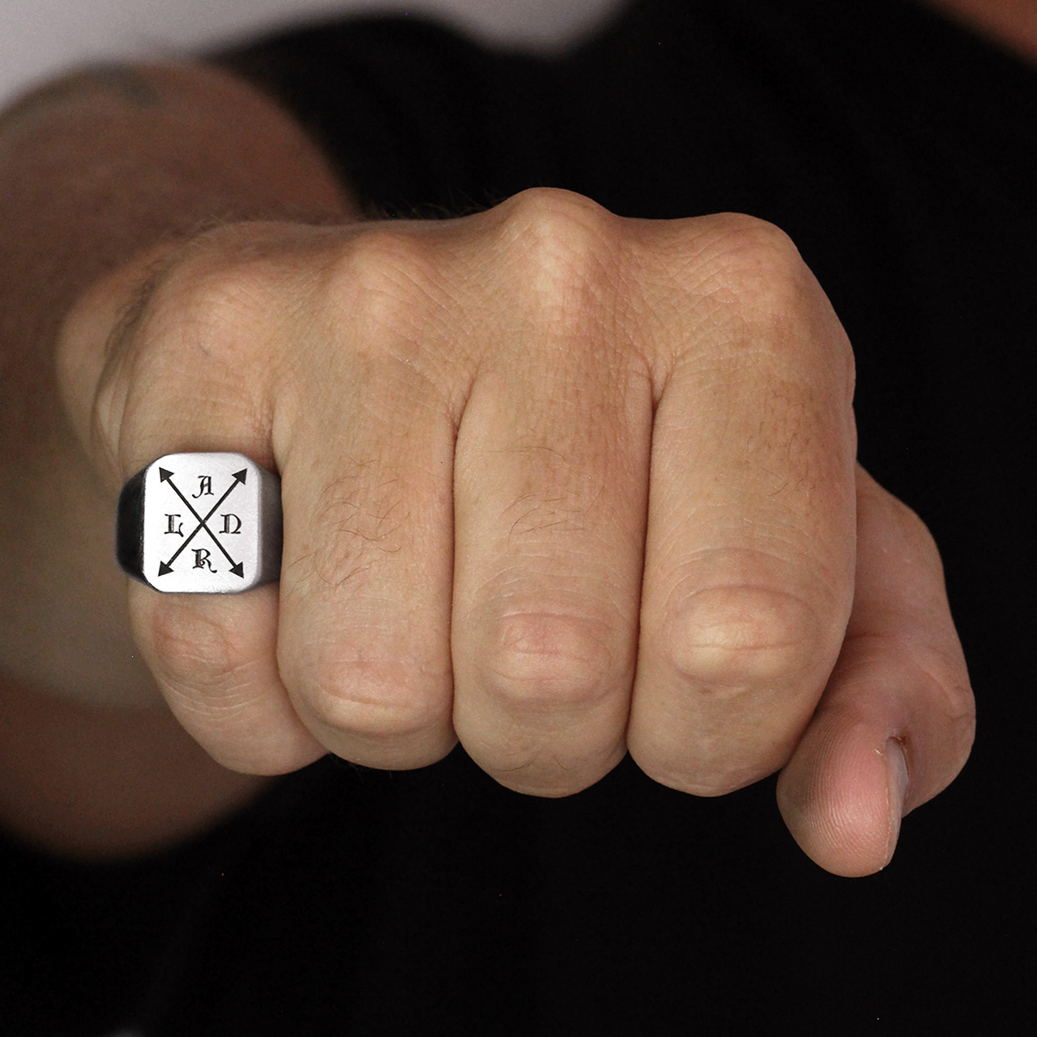 mens initial engraved silver ring