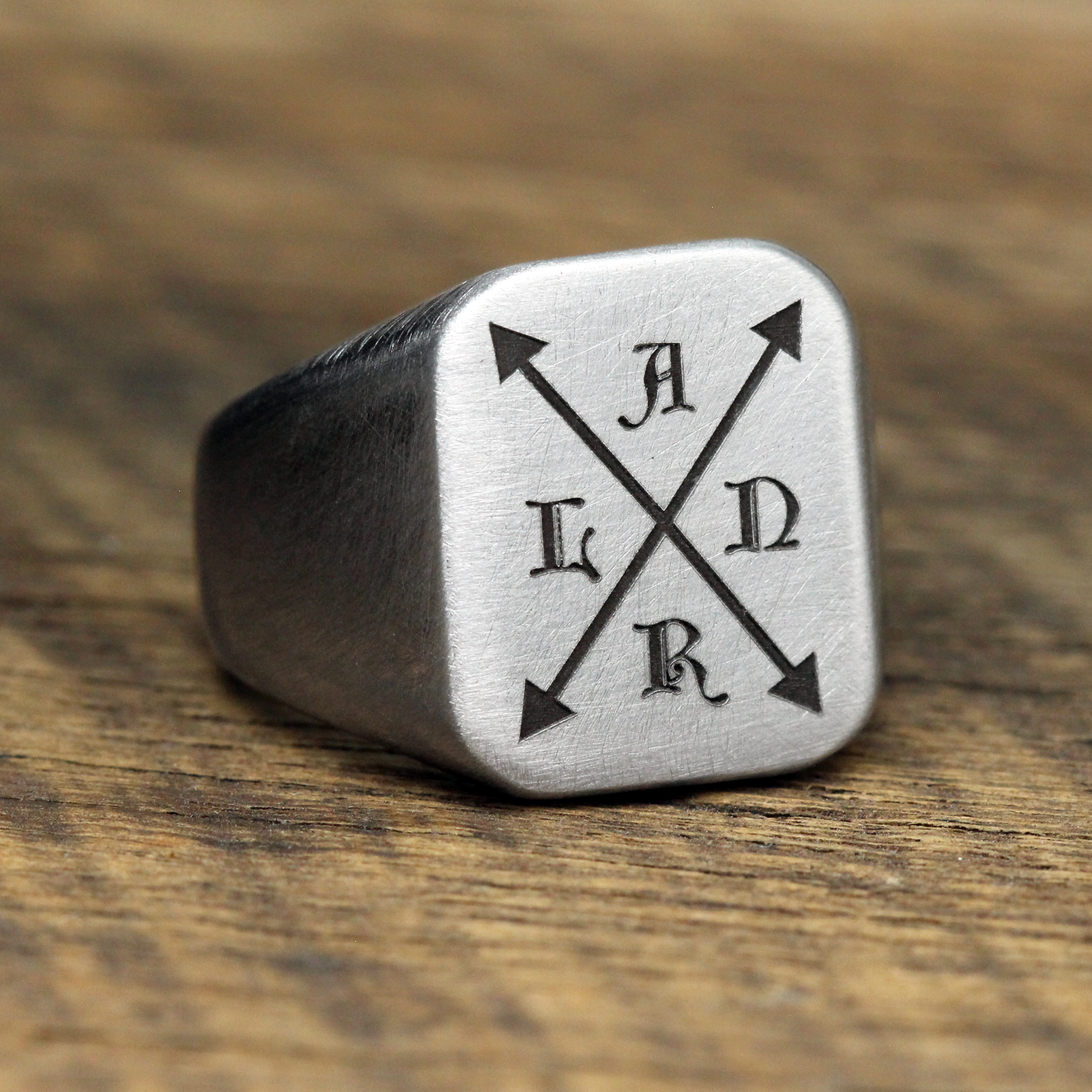 mens monogram engraved silver ring