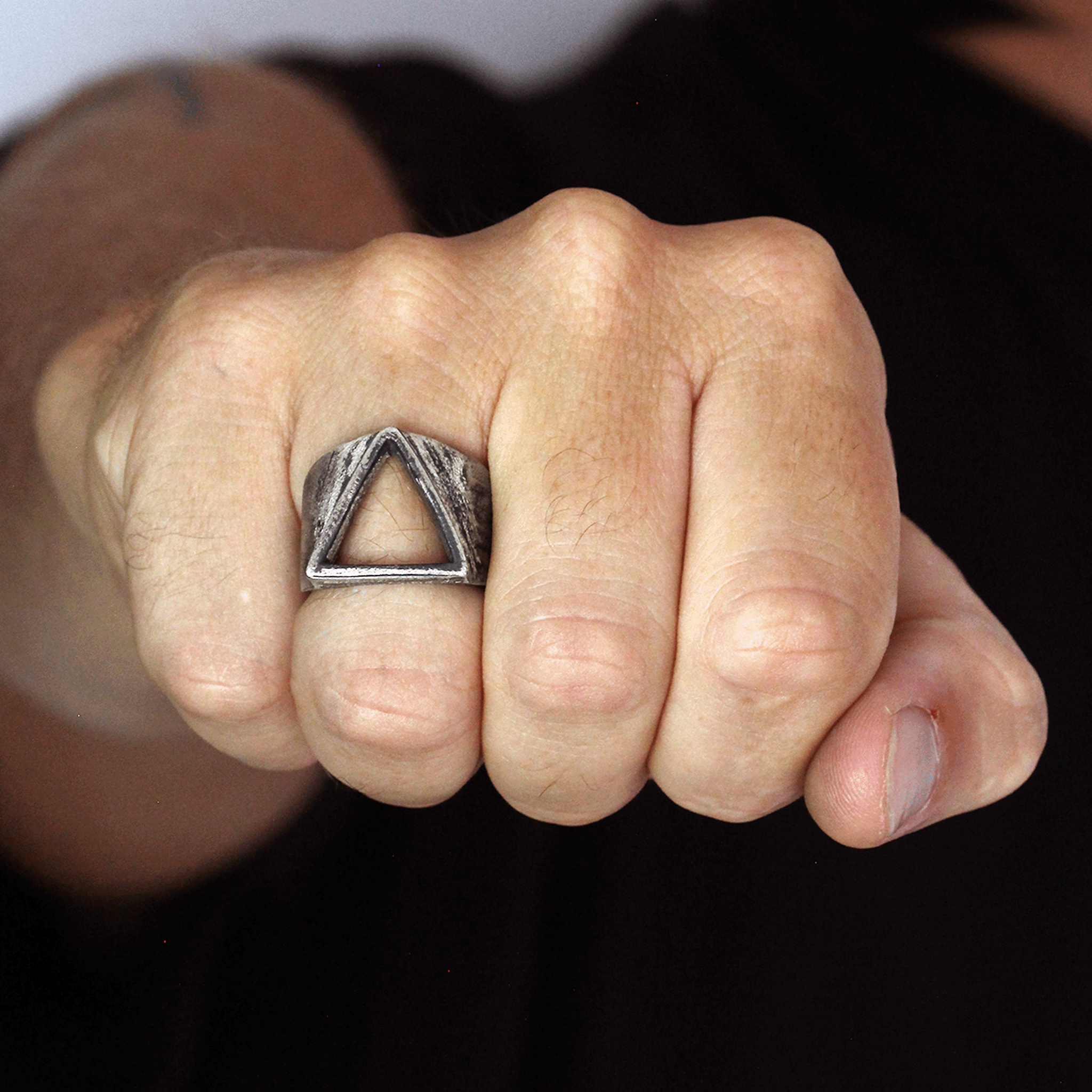 mens open silver triangle ring silver