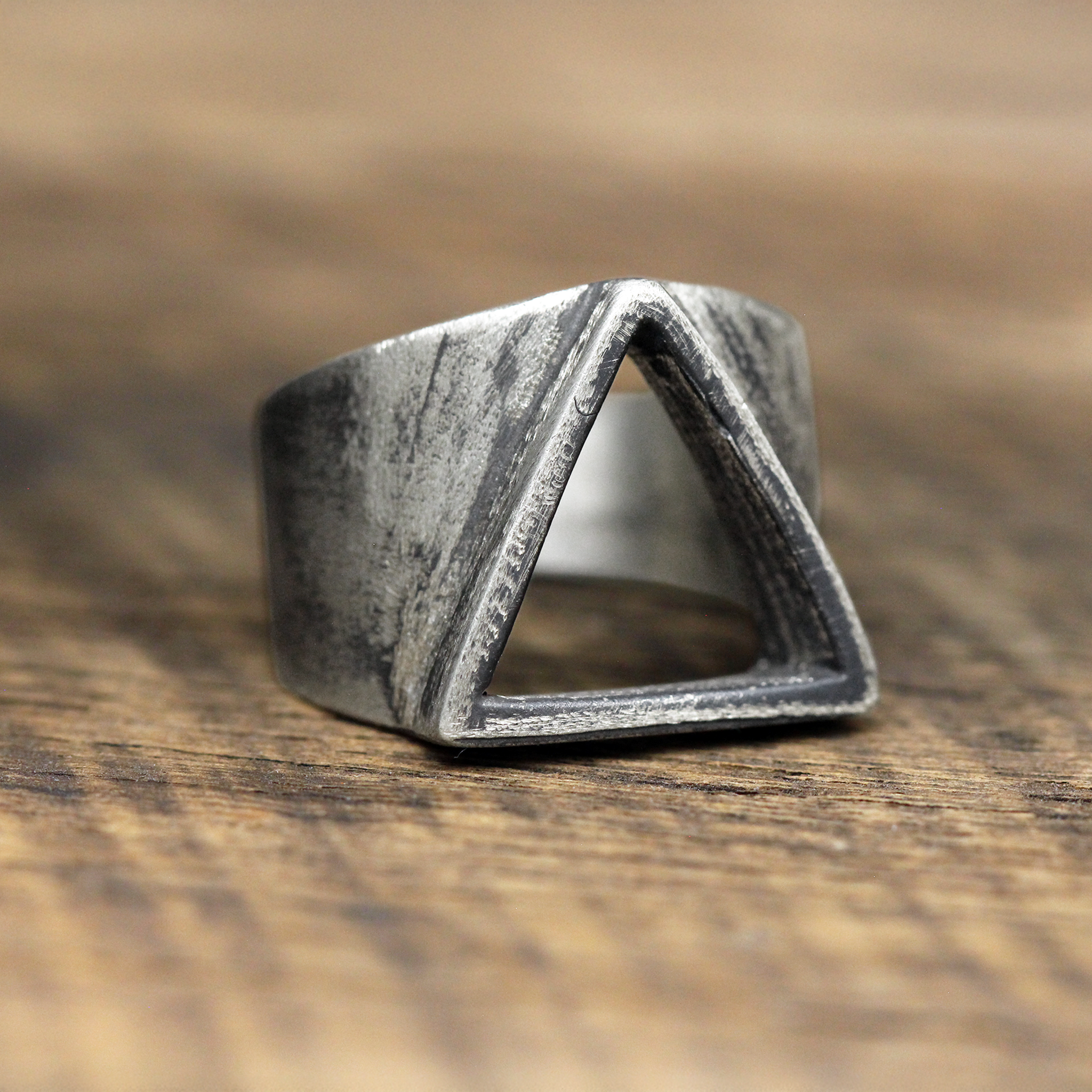 mens oxidized silver triangle ring