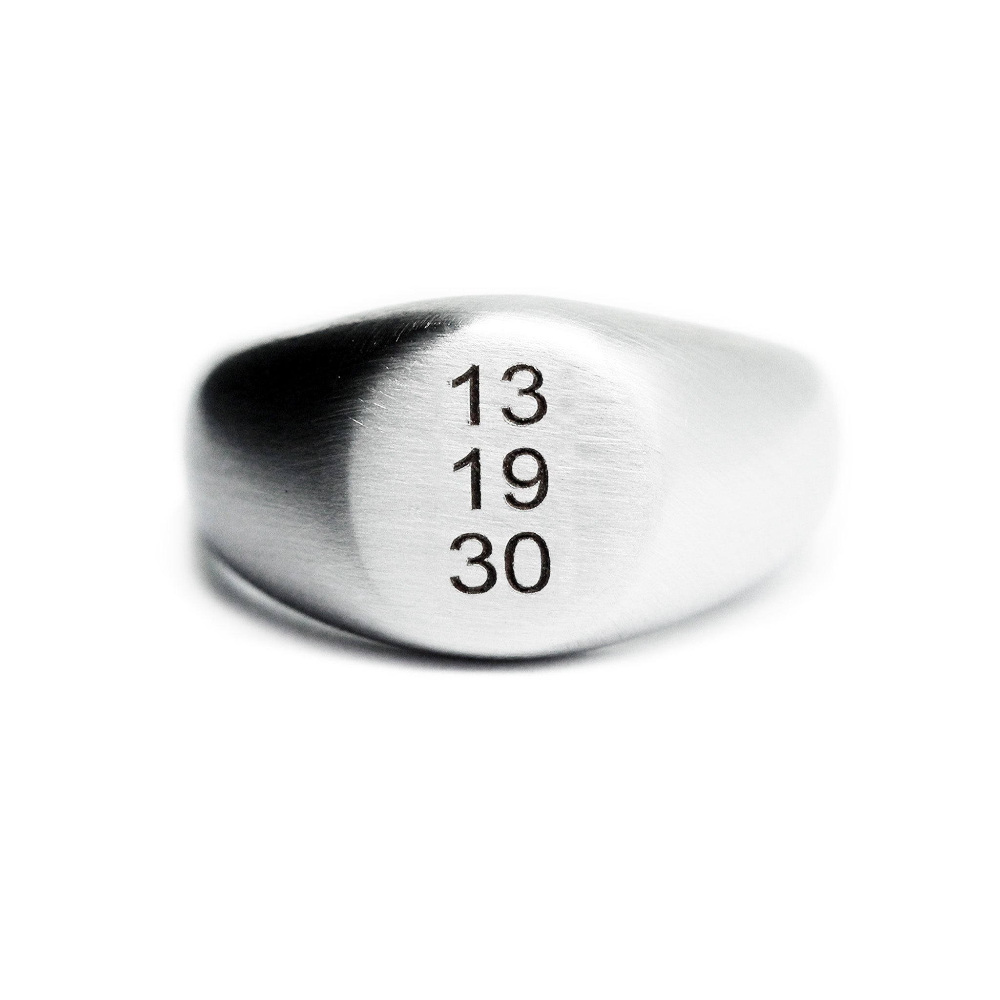 mens silver signet ring engraved date