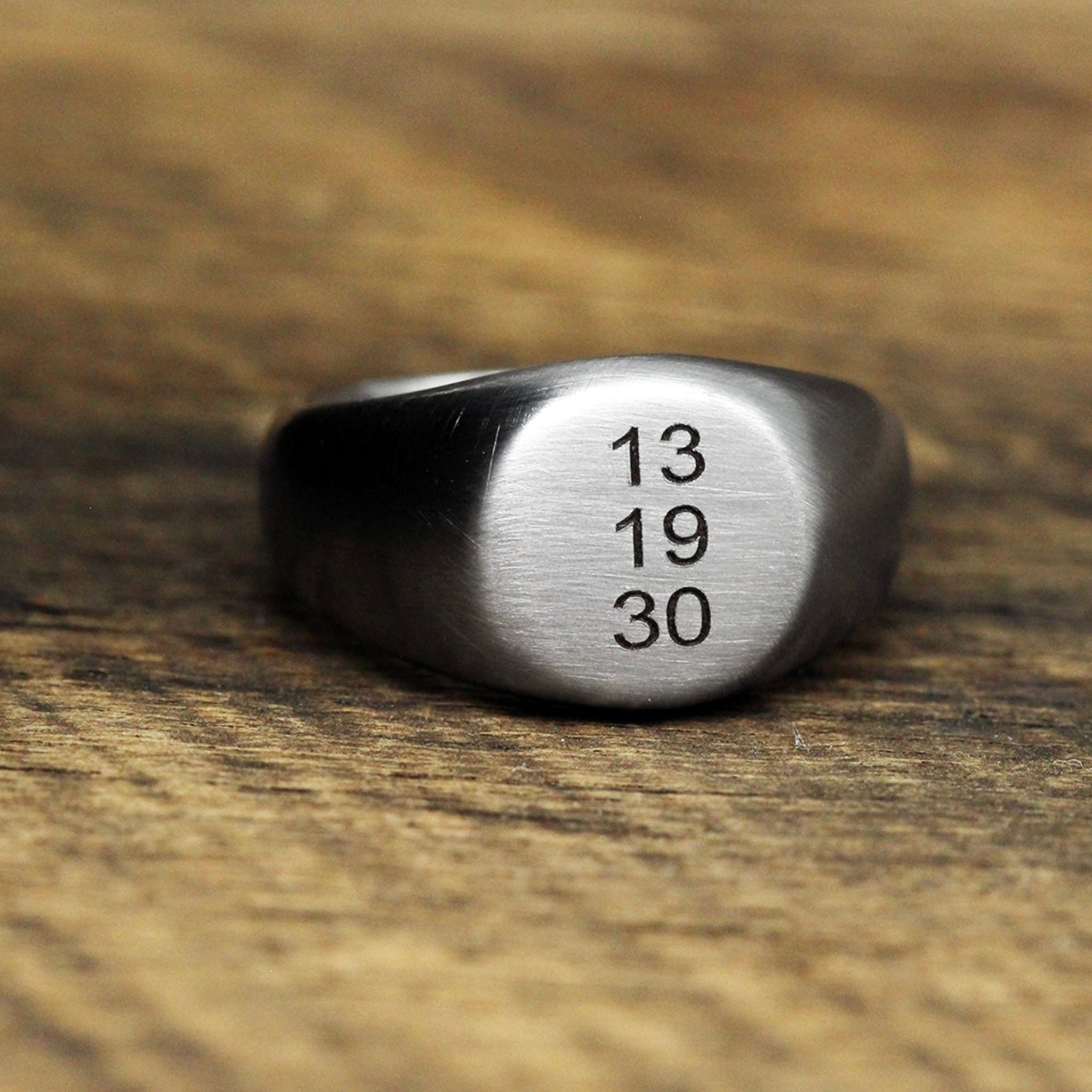 mens silver signet ring with engraved date