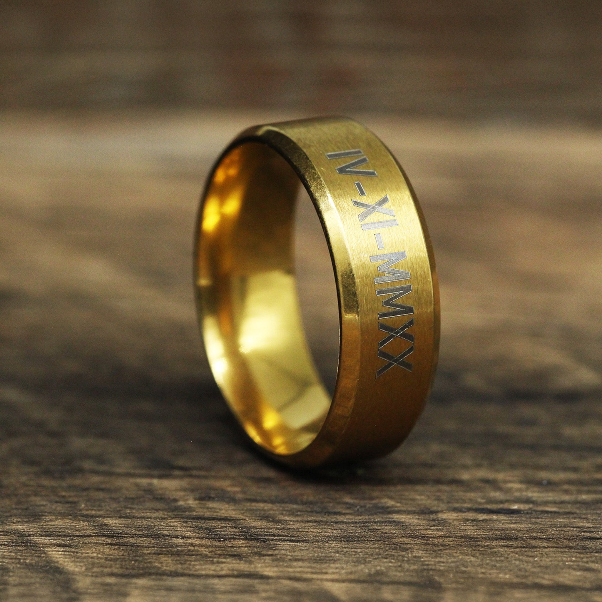 mens wedding band in brushed gold