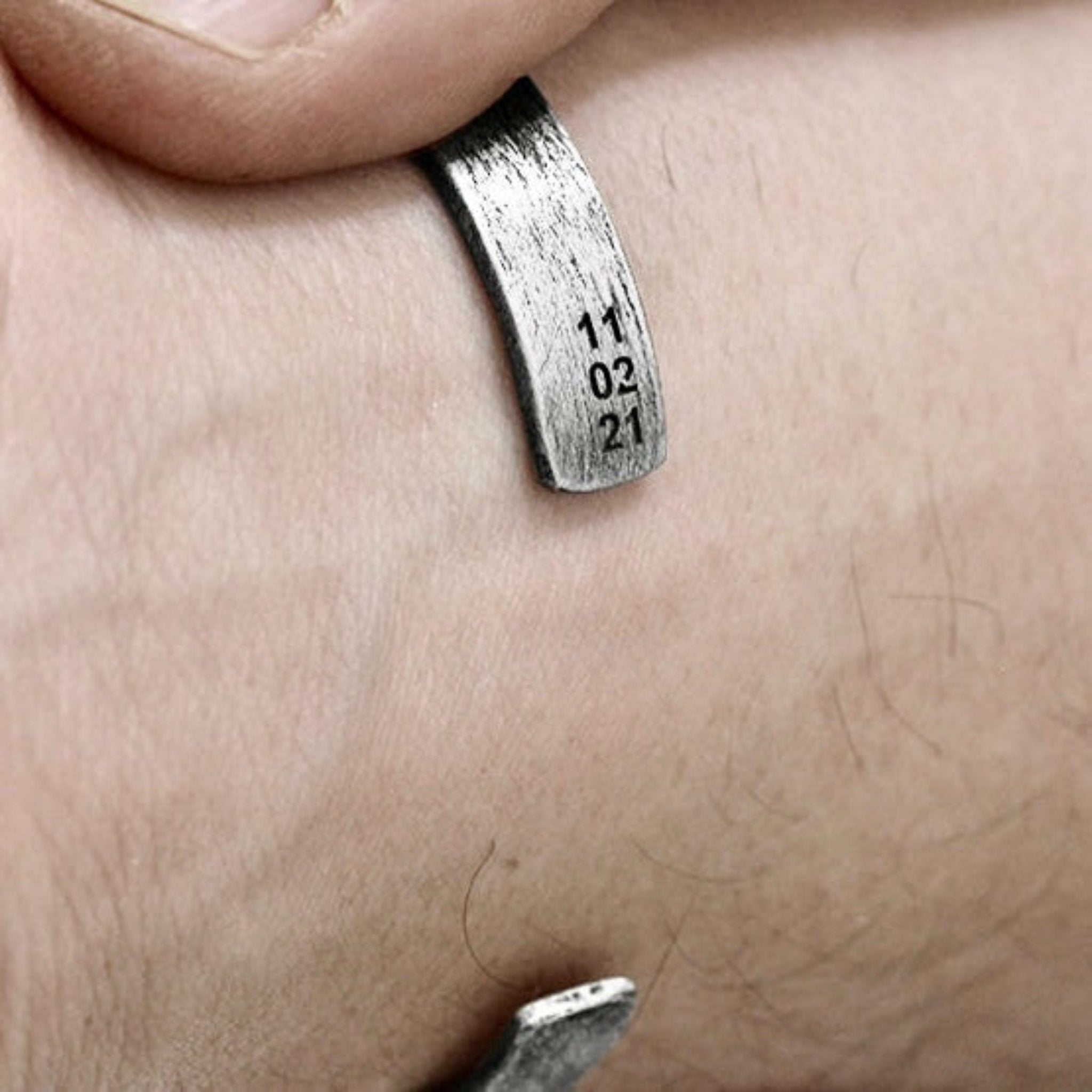 oxidized silver cuff with engraved date