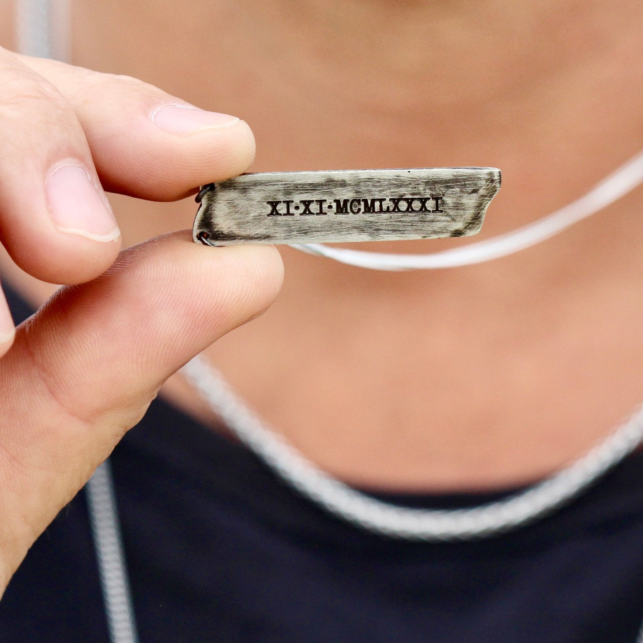 oxidized silver pendant for men roman numerals