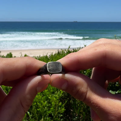 mens silver signet ring engraved with date