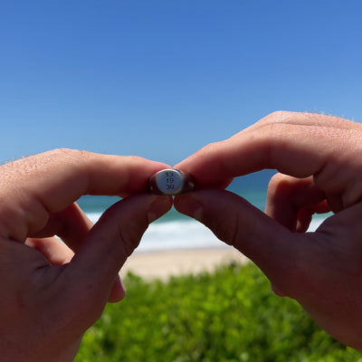 mens silver signet ring custom engraved date