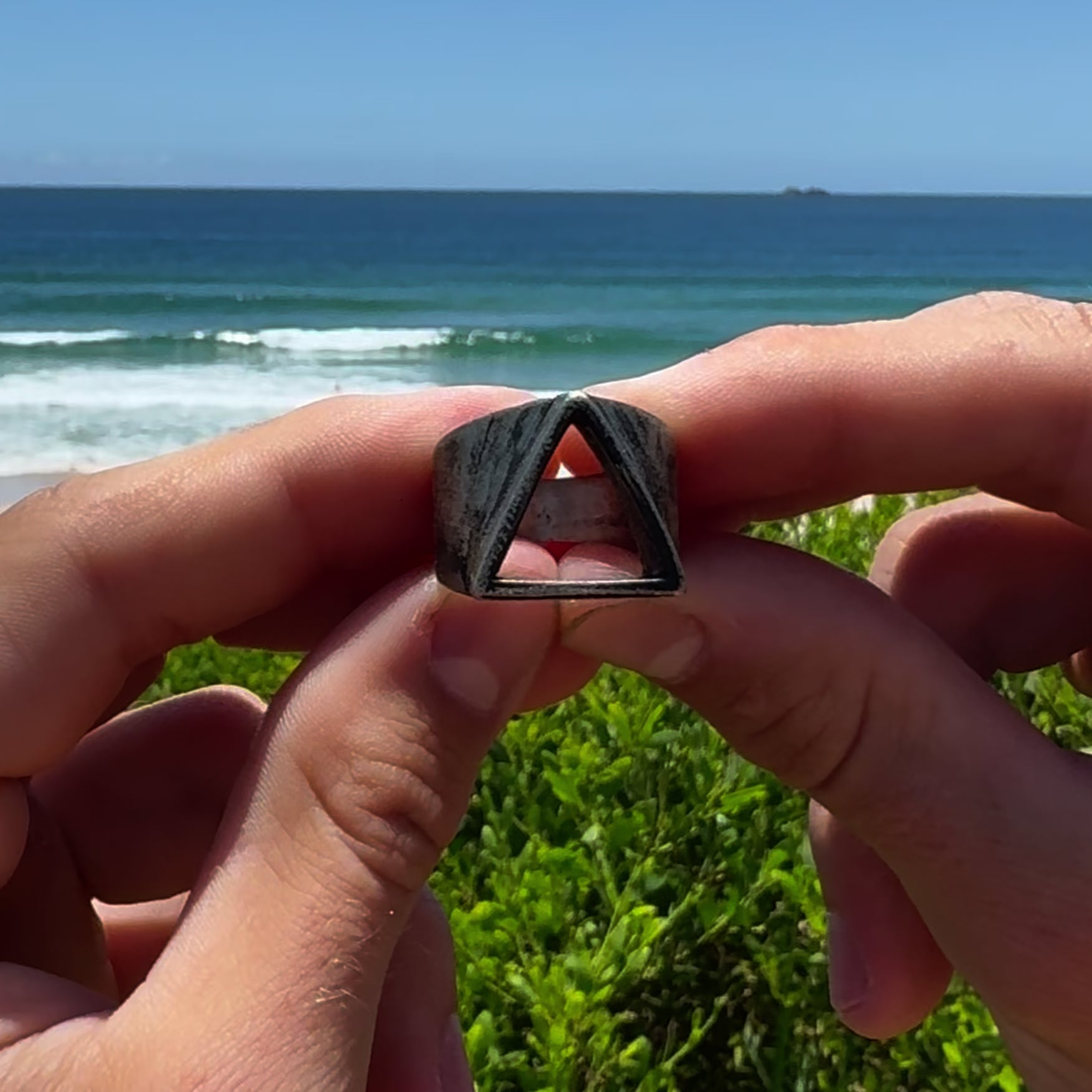 rustic silver mens triangle ring