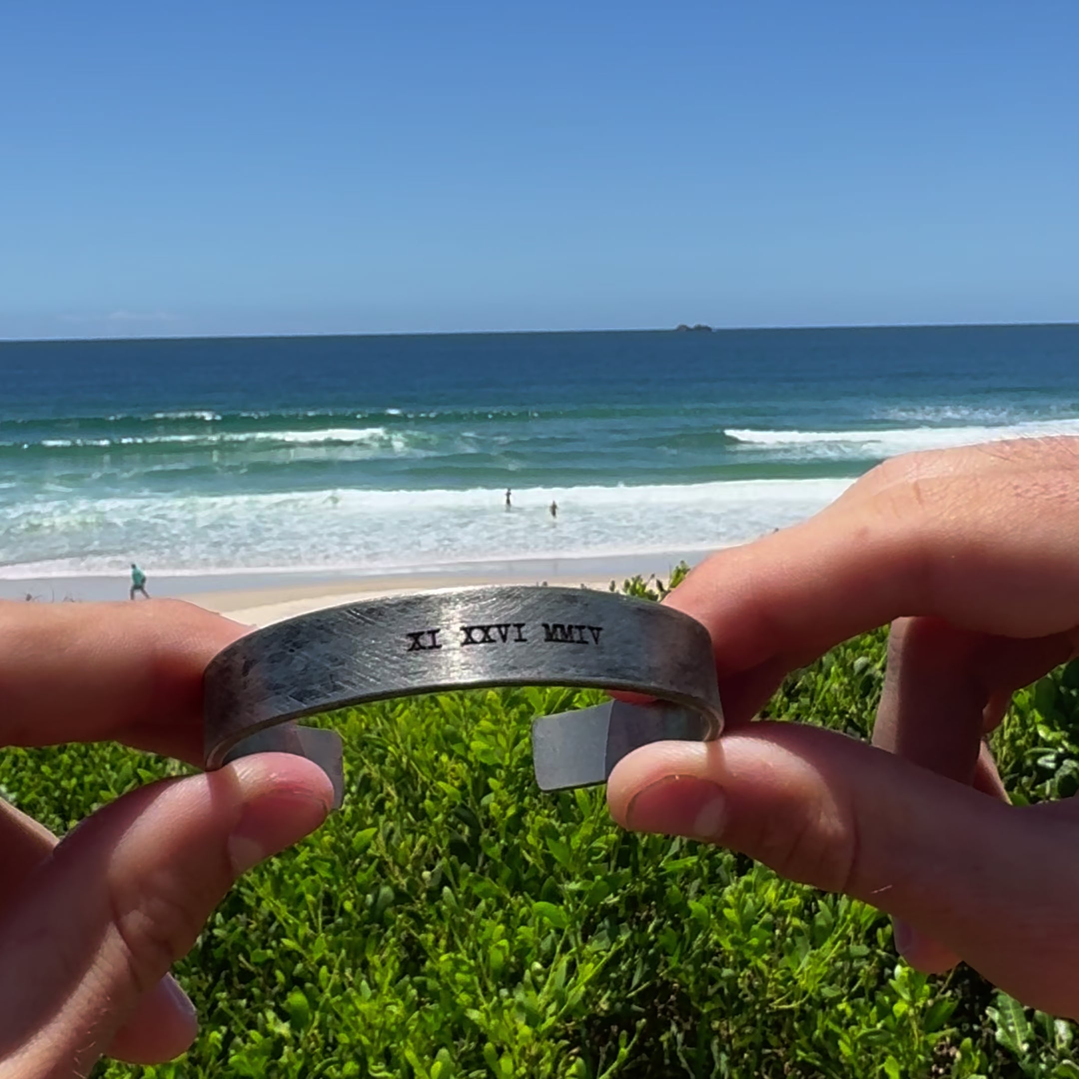 mens solid silver cuff custom engraved Roman numerals