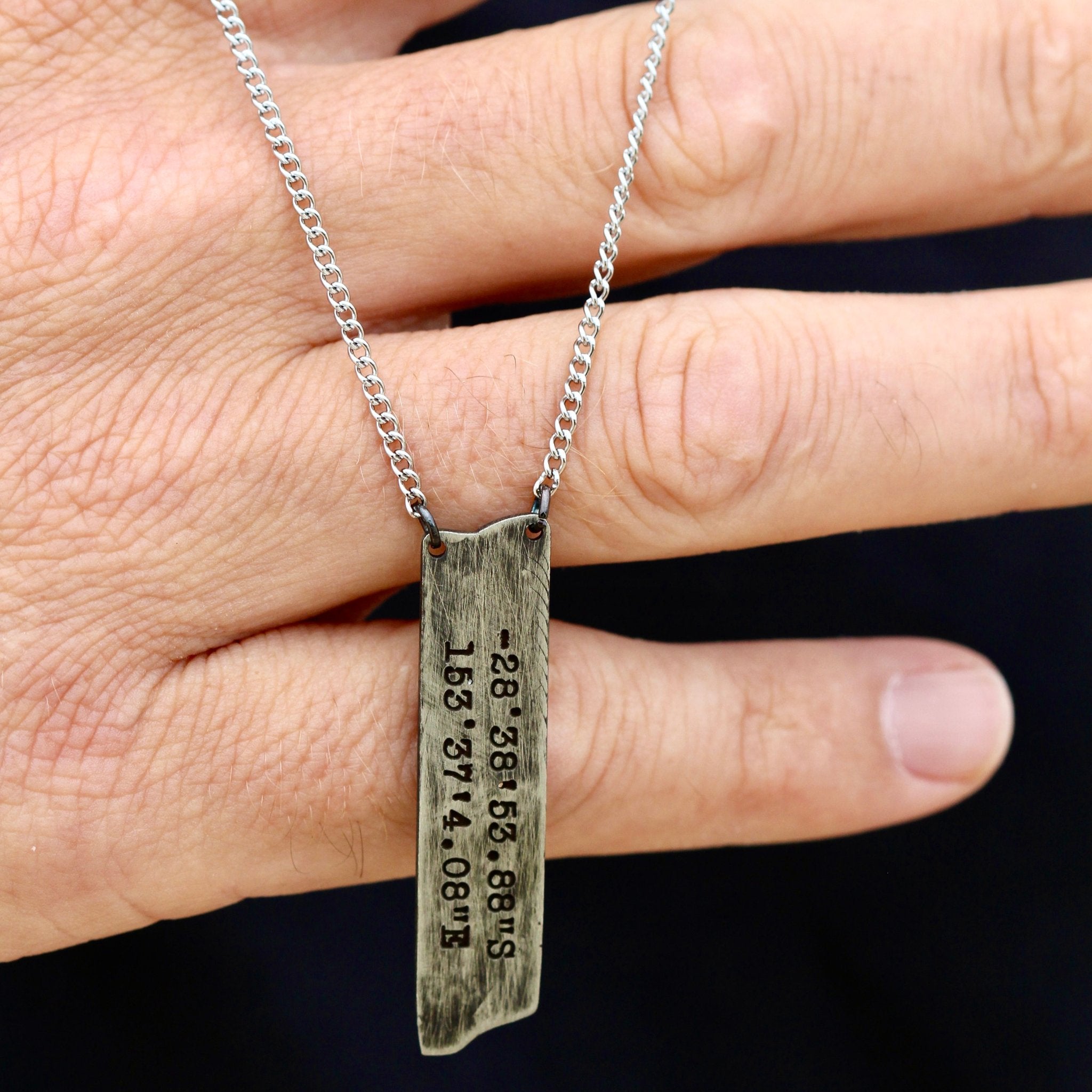 rustic silver necklace with engraving