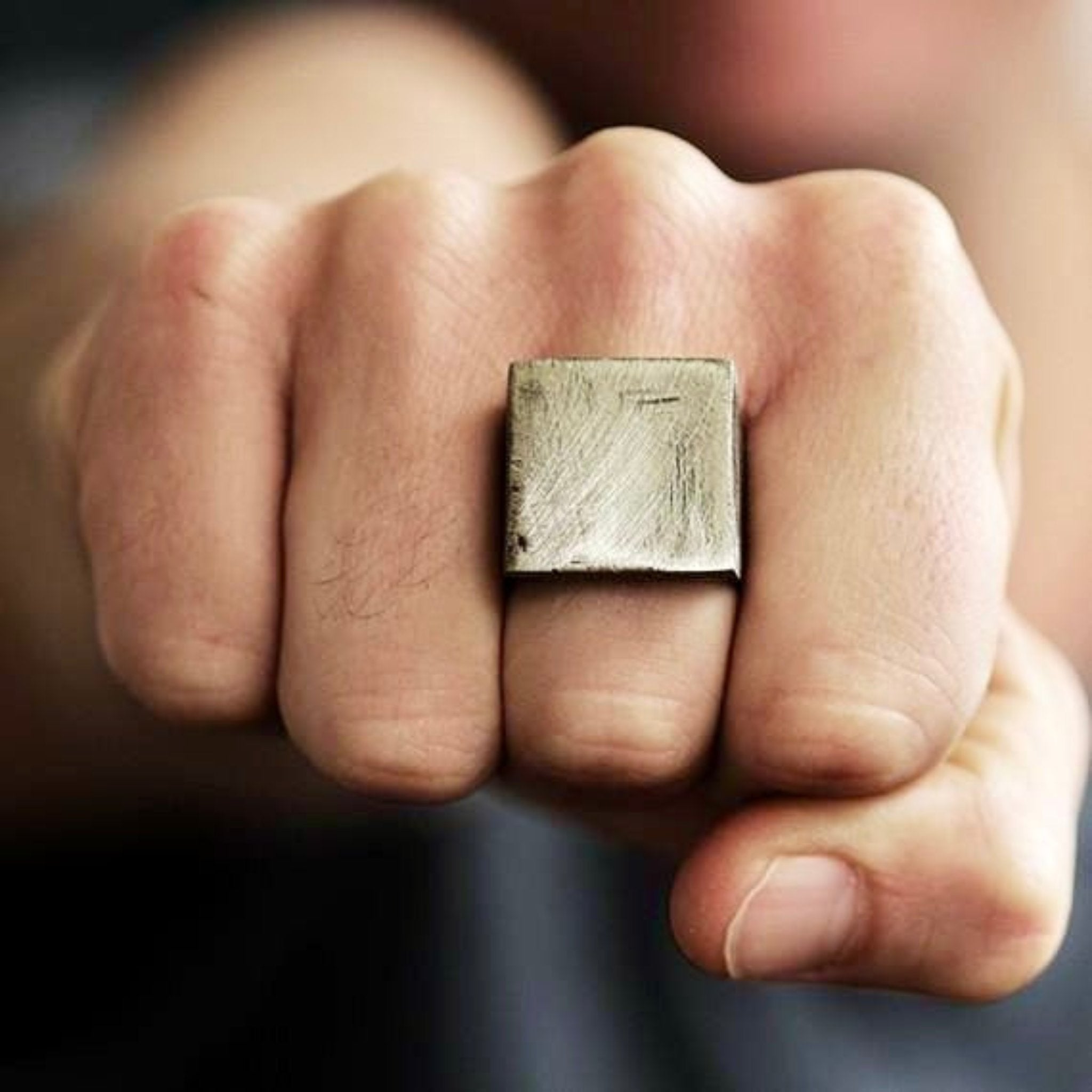 rustic square silver ring front view