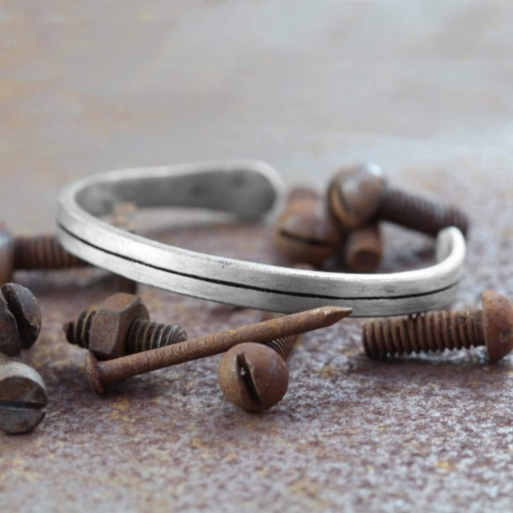 mens rustic oxidized silver cuff 