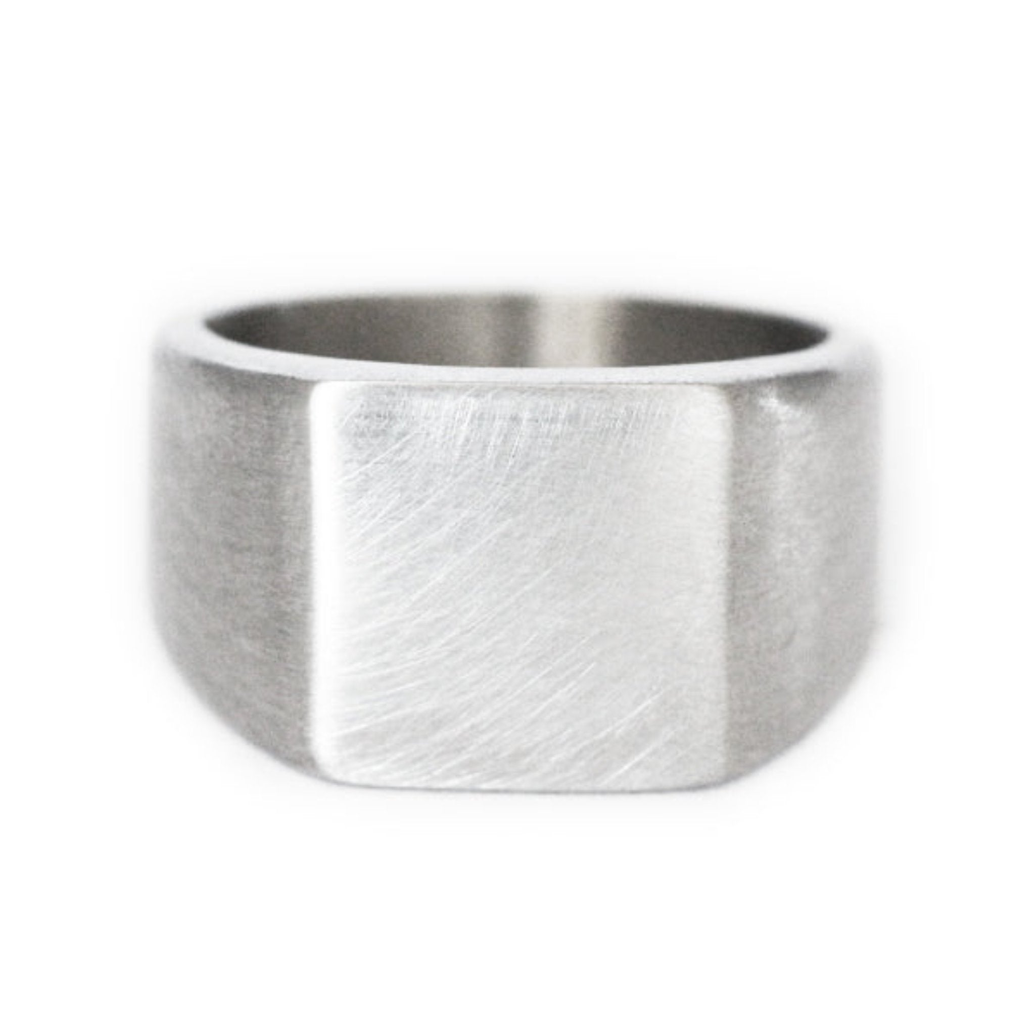 personalized men's ring in brushed silver